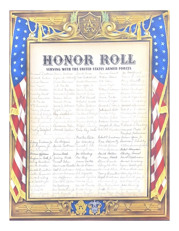 A certificate titled, "Honor Roll: Serving with the United States Armed Forces"